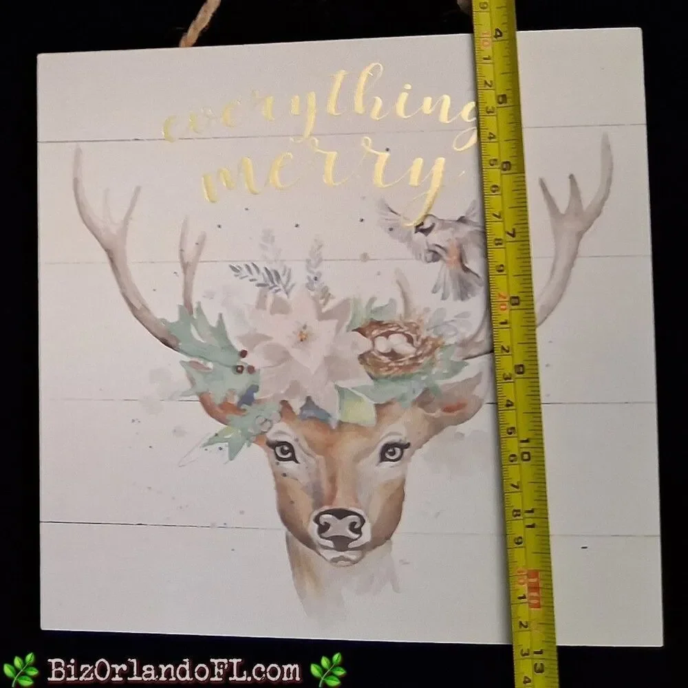 VINTAGE: Hobby Lobby Everything Merry Reindeer 9x9 Hanging Wood Panel Wall Decor